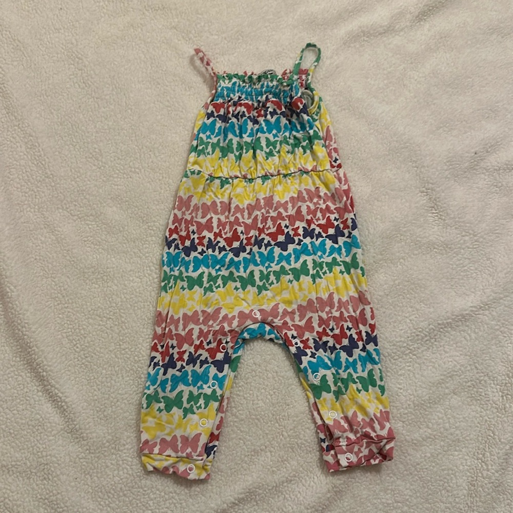 POSH PEANUT Rainbow Butterfly Smocked Jumpsuit size 6-12mos